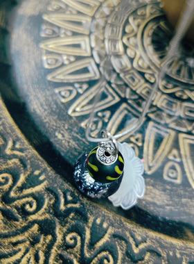 老琉璃老玛瑙禅定款莲花造型手作毛衣链吊坠孤品