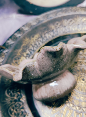 手作陶瓷高脚花朵造型装饰摆件烛台孤品两件套（小的有磕碰）特价