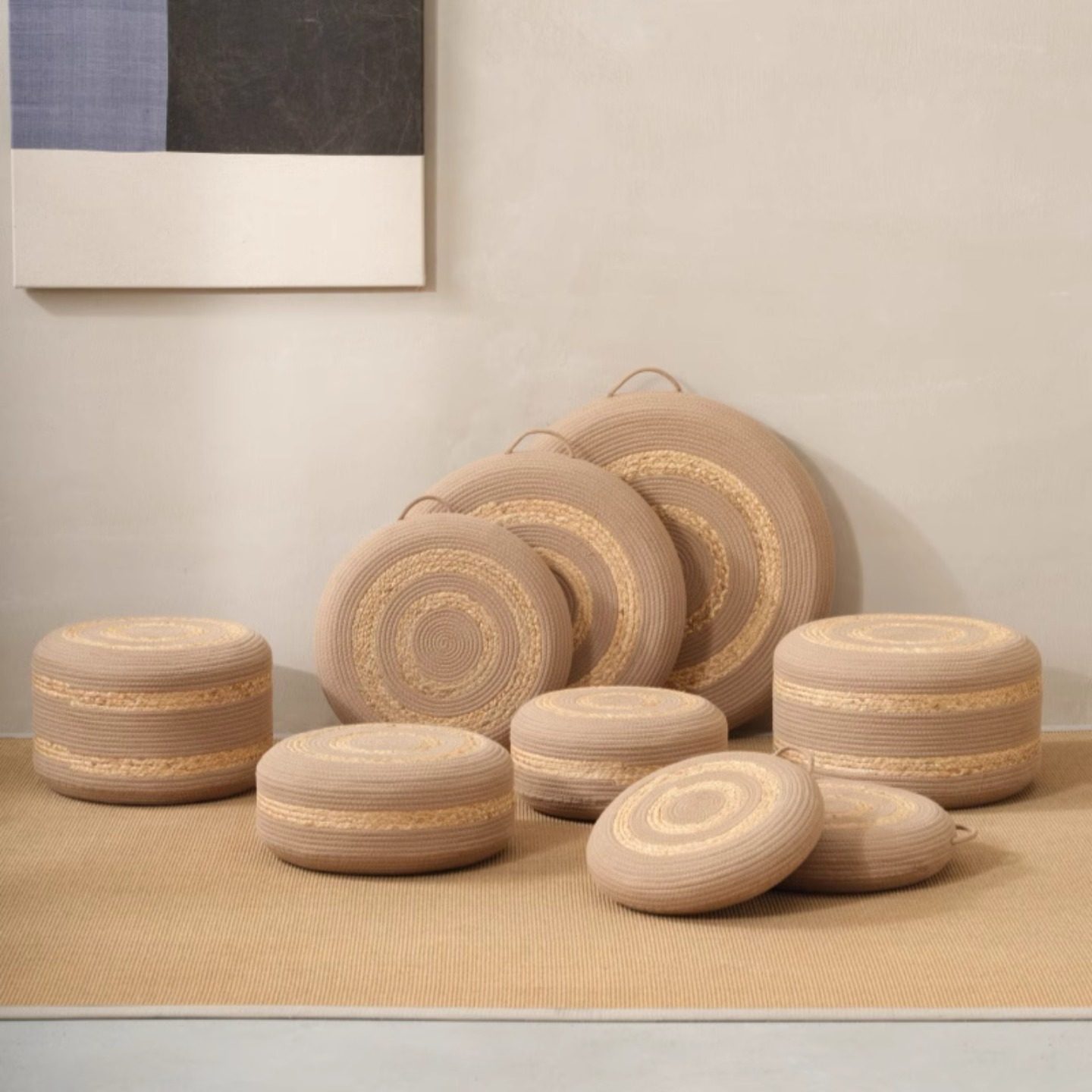 蒲团坐垫家用地上小凳子中古风亚麻绳榻榻米打坐禅修懒人飘窗垫子,淘宝优惠券,粉丝福利购,淘宝优惠卷