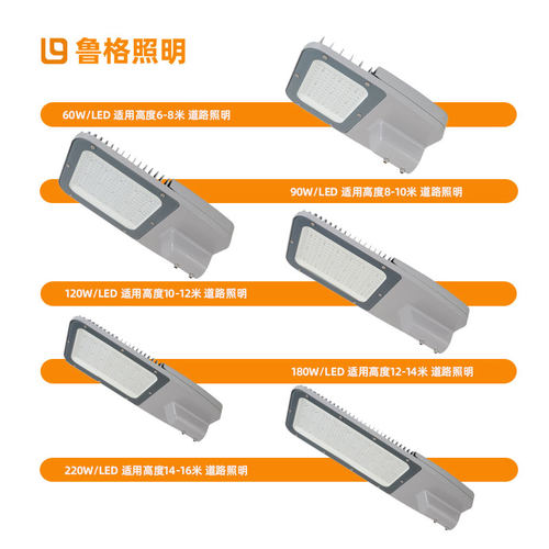 鲁格led路灯头60w90w120w180w220w市电220v防水定制道路led照明灯 - 图1