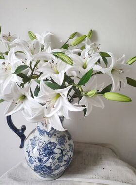 仿真保湿手感PU百合花客厅家居摆设软装插花婚庆摄影道具花装饰品