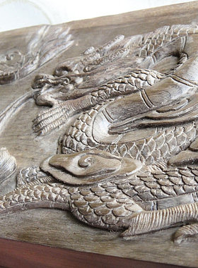 木檀世家金丝楠木雕刻摆件 双龙戏珠方砖大料雕件工艺品690克