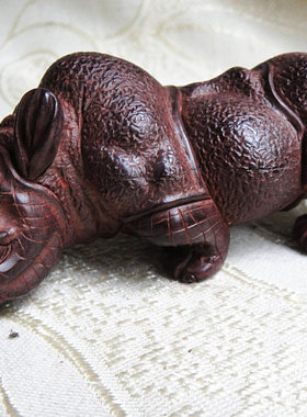 木檀世家小叶紫檀雕刻摆件工艺品  镶牛骨犀牛木雕摆件一对2只