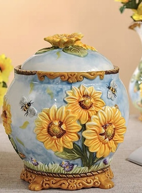 太阳花向日葵陶瓷家居装饰婚庆礼品家用饰品密封罐
