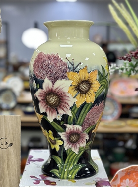 出口陶瓷花瓶中式台面花瓶手绘玄关摆件