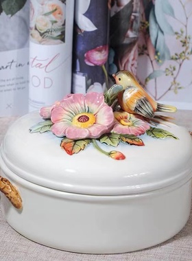 出口陶瓷创意干果盘家用水果盘碗客厅糖果盒小吃点心盘中式