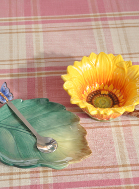 美式太阳花向日葵带勺咖啡杯碟特色手工陶瓷水杯高档礼品