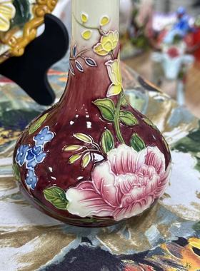 出口陶瓷花瓶中式花瓶红色手绘玄关摆件