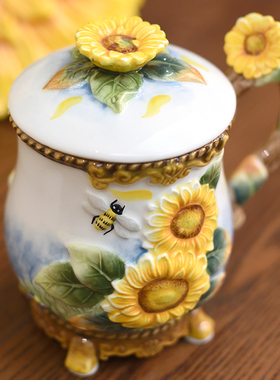 出口陶瓷太阳花向日葵罐摆件新房送礼家居摆设入宅新居软装