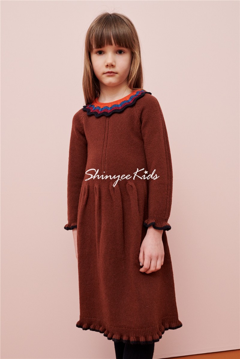 Shinyee▲caramel aw22秋冬儿童钩花领羊毛针织裙连衣裙 - 图2