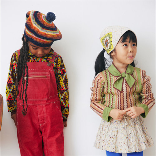 4ZShinyee▲misha puff aw24针织钩花发夹印花发圈头绳儿童发饰 - 图1