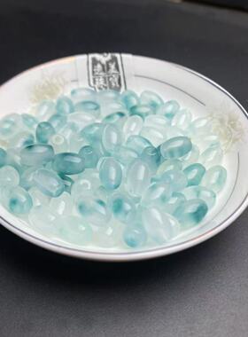 精品冰种飘花翡翠色米珠冰蓝花散珠子diy手串项链隔珠配饰玉珠