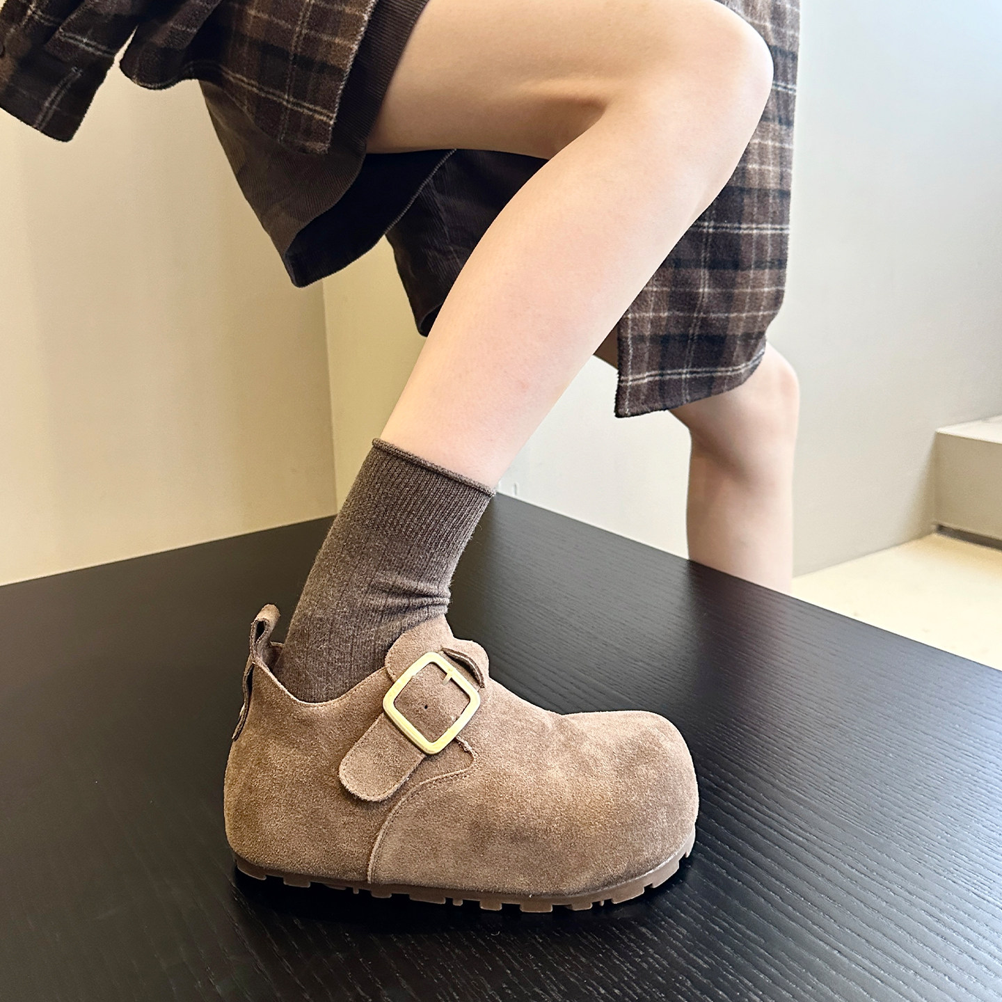 秋冬甜酷风~加绒日系新款磨砂牛皮内增高配阔腿裤勃肯鞋女鞋棉鞋,淘宝优惠券,粉丝福利购,淘宝优惠卷