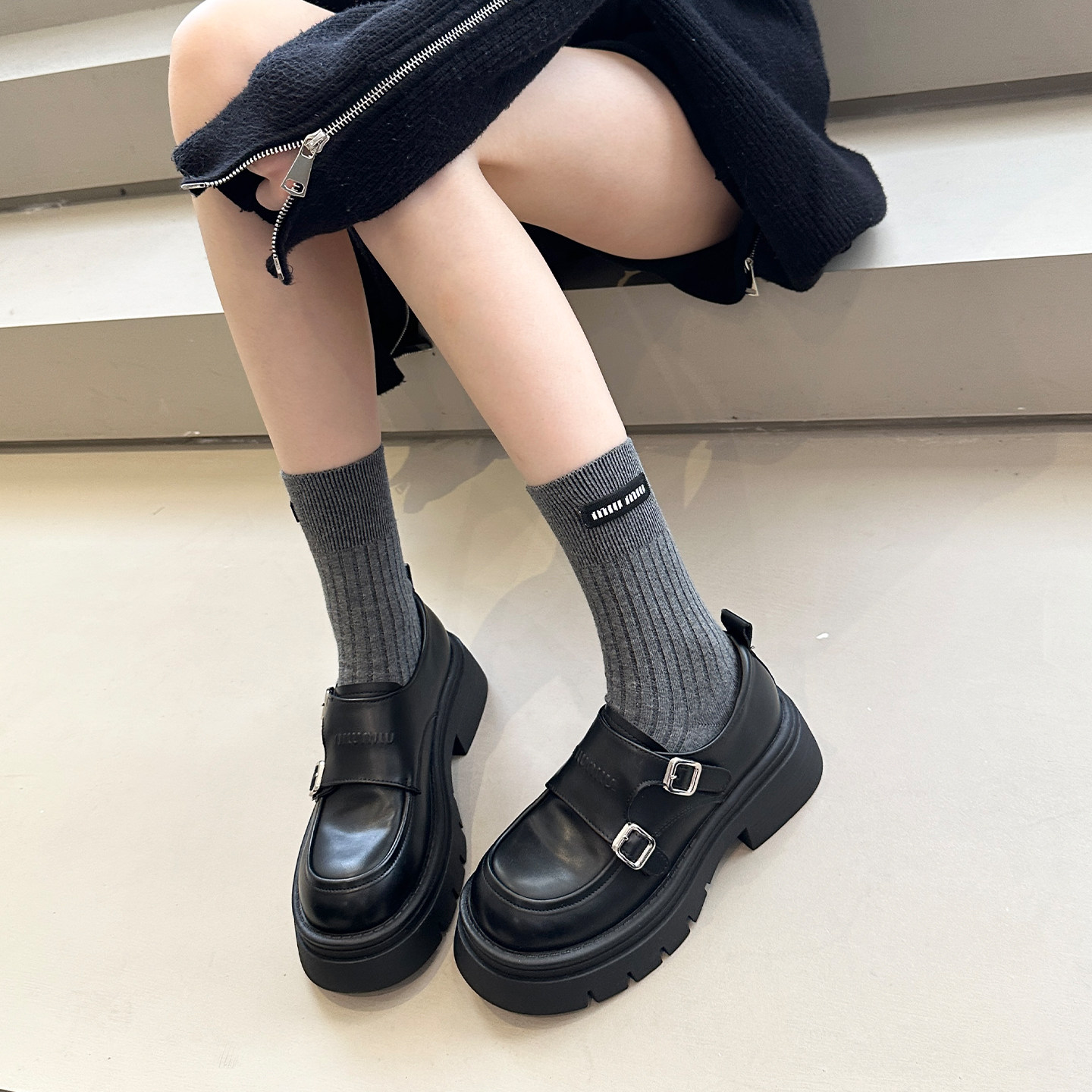 堆堆袜阔腿裤绝搭~秋新款真皮厚底增高英伦风jk小皮鞋女鞋乐福鞋,淘宝优惠券,粉丝福利购,淘宝优惠卷