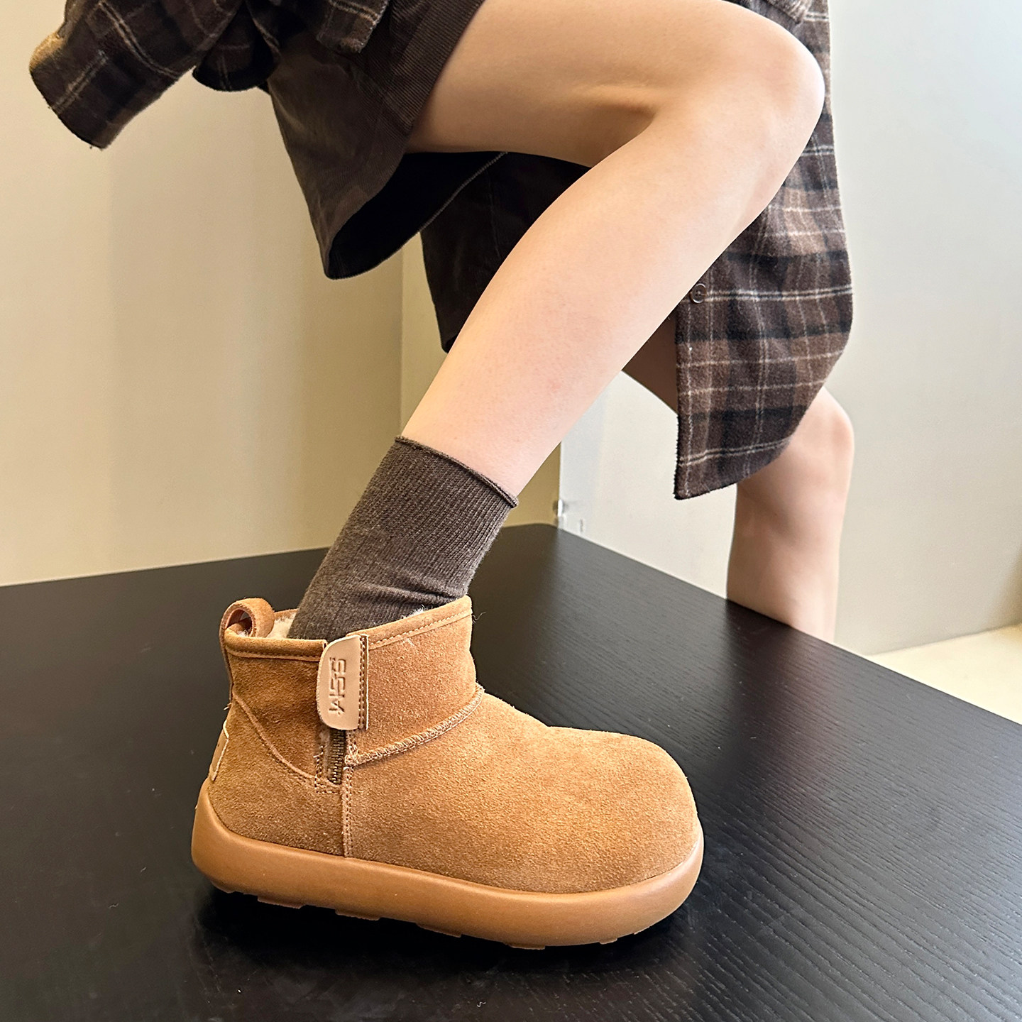 冬季流行~日系甜酷配堆堆袜牛皮加绒保暖短筒雪地靴女棉靴子棉鞋,淘宝优惠券,粉丝福利购,淘宝优惠卷