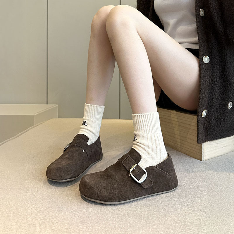 盐系淑女范~日系磨砂牛皮勃肯鞋女懒人一脚蹬两穿平底小皮鞋单鞋,淘宝优惠券,粉丝福利购,淘宝优惠卷