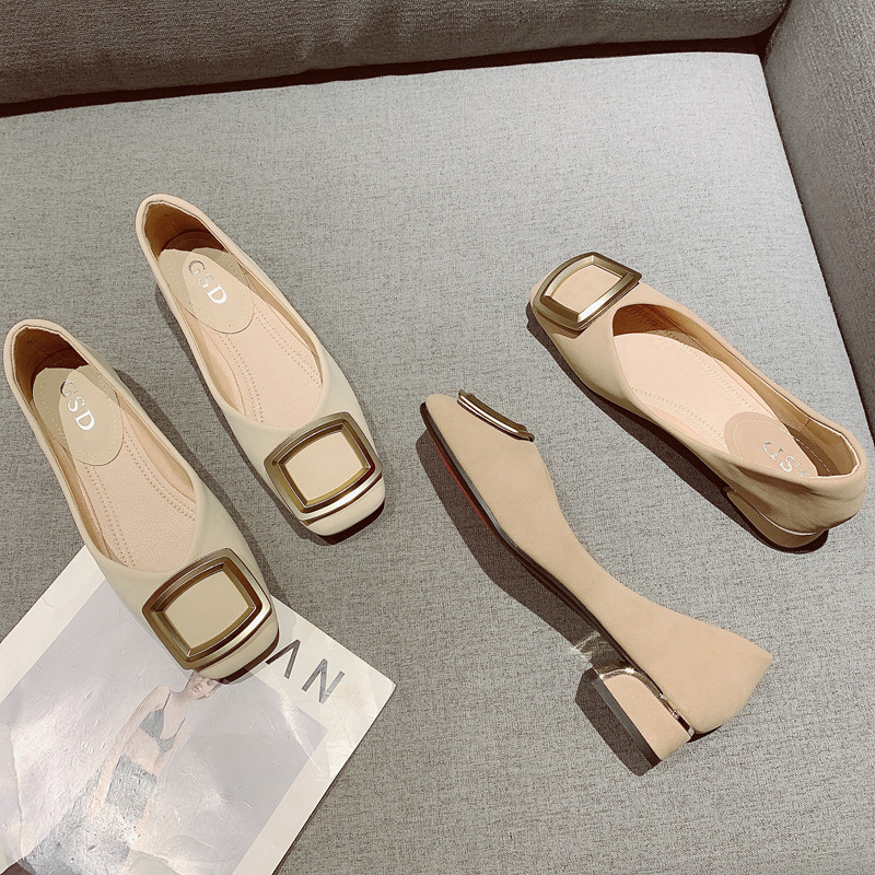 粗跟低跟鞋2025秋季新款韩版金属方扣浅口方头女鞋软底瓢鞋单鞋,淘宝优惠券,粉丝福利购,淘宝优惠卷