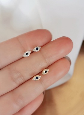 东大门韩版纯银眼睛镶钻百搭耳环