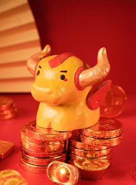 招财猫实木摆件可爱桌面小摆件