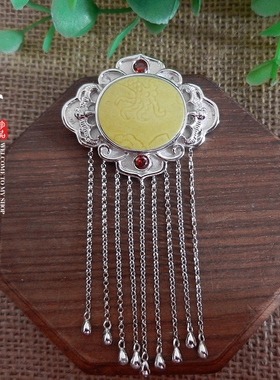 手工925纯银镶嵌 康熙御用官窑 黄釉暗刻龙爪纹 古瓷首饰 吊项坠