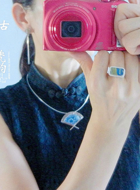 925纯银清青花凤老瓷片吊坠项坠