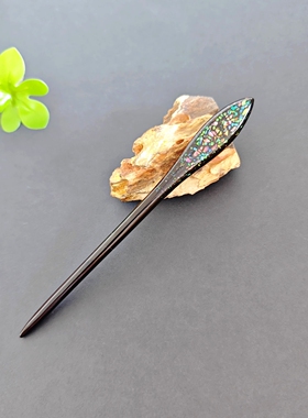 大漆器 发簪子 纯手工双面螺钿 黑檀木古风新中式高级感 汉服头饰