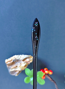 非遗漆艺 手工天然大漆双面螺钿 古风简约百搭 紫光檀木盘发簪子