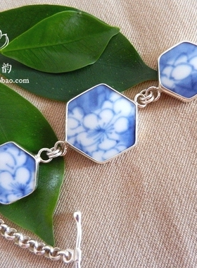 纯手工康熙青花孤品925纯银手链