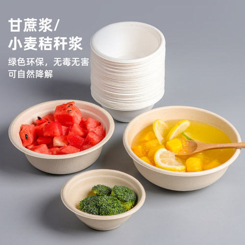 一次性碗食品级家用碗筷餐具套装勺碟纸浆餐盒餐盘子纸碗饭碗饭盒-图0