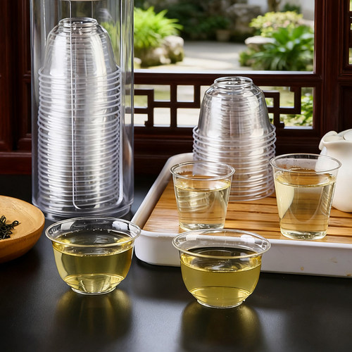 一次性茶杯待客功夫茶杯高档茶具小号杯子高级感航空杯硬塑料加厚 - 图1