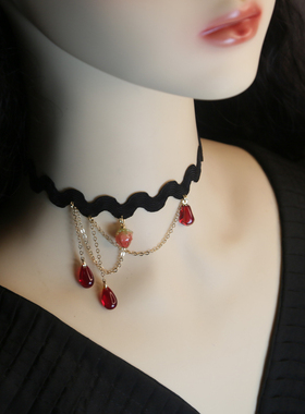 红石榴草莓吊坠项链choker颈链锁骨配饰小清醒网红短款波浪项圈
