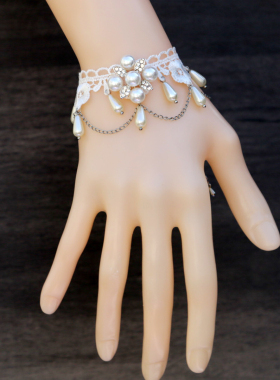 森系手腕手链哥特白色珍珠饰品复古新娘蕾丝仙女流苏百搭