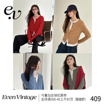 Even Vintage) 100% Merlinu wool base retro twist and fake two autumn and winter knit cardiovert