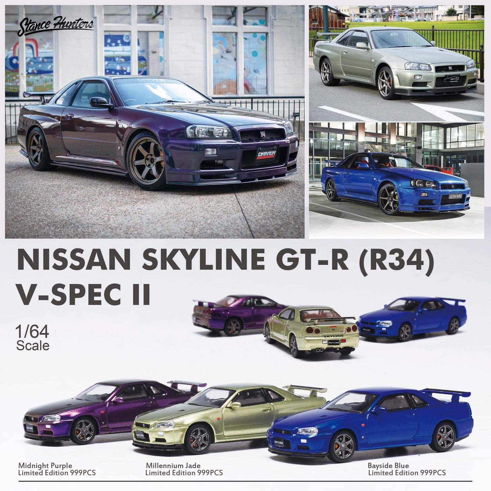 瑕疵品Stance Hunter1:64日产天际线GTR R34 jdm仿真合金汽车模型 - 图0