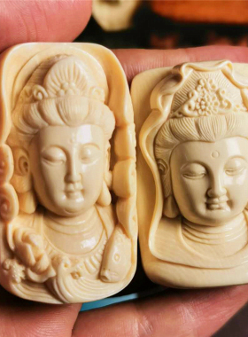 猛犸象牙纯手工雕刻挂坠观音头像