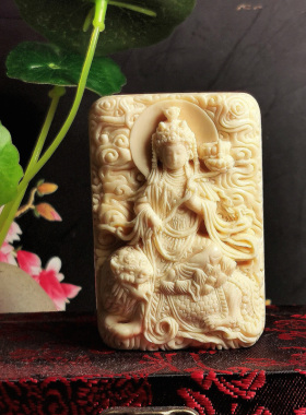 猛犸象牙手工雕刻文殊菩萨