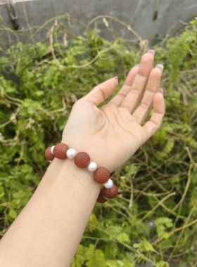 手作定制高级轻奢百搭串珠 天然淡水珍珠南红回纹大点位弹力手串