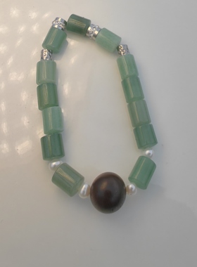 手作定制高级轻奢百搭串珠 淡水珍珠东陵玉弹力手串送礼闺蜜显白