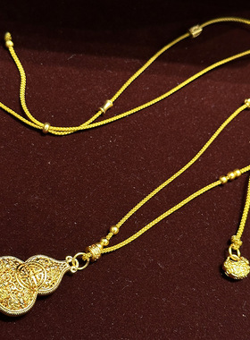 古风国潮沙金仿黄金葫芦吊坠新中式古法沙金毛衣链饰品百搭镂空