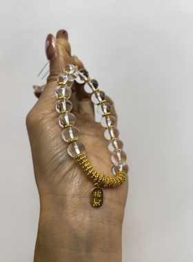 手作定制串珠 天然白水晶新年礼物招财盘缠算盘弹力手串送闺蜜