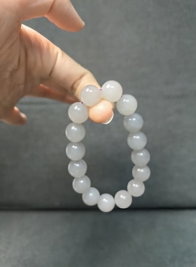 青海老坑天然和田玉8-11mm烟紫圆珠手串弹力手串