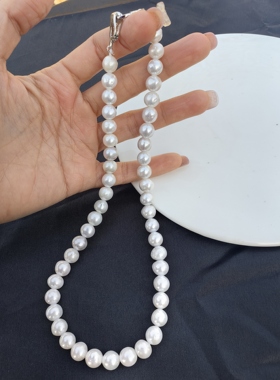 时尚高级轻奢 天然淡水珍珠奶奶灰极光近圆珍珠锁骨项链