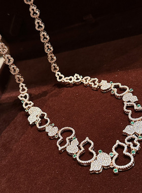 奢华重工满钻镶钻葫芦项链锁骨链贵气闪钻质感高定感国潮新中式