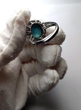 925银绿松石戒指，女款 裸石尺寸14mm*12mm