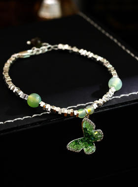 春夏小清新碎银子渐变绿色水晶蝴