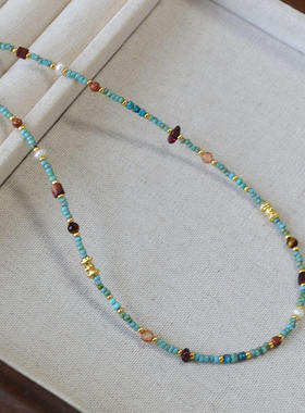 混合宝石镶嵌日系复古文艺项链