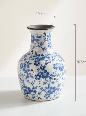 新中式景德镇冰裂青花瓷花瓶陶瓷大号水养摆件插复古器皿客厅干花