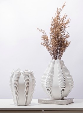 热销现代极简创意树脂几何鳞片花瓶摆件售楼部玄关茶几桌面花器装