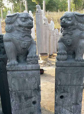 仿古石雕四神兽狮子十二生肖拴马桩胡人戏狮头拴马桩青石做旧雕刻