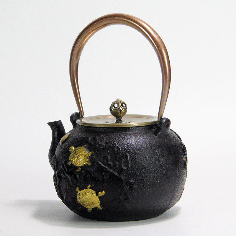 龟鹤延年铸铁壶手工描金煮水泡茶铜把铜盖款用生铁茶壶茶具,淘宝优惠券,粉丝福利购,淘宝优惠卷